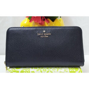 Kate Spade New York Continent Black Pebbled Leather Zip Around Wallet - NWT $239